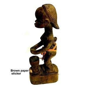 African Ghana Wood Carved Statue Woman Child